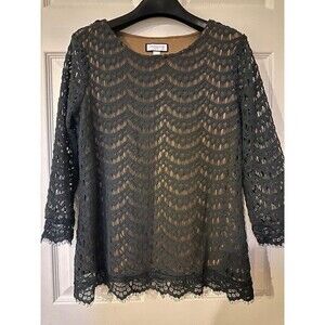 Charter Club Women's Petite Lace 3/4 Sleeve Top Grey PS